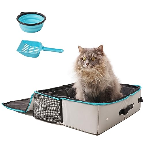 PETKARAY Reise-Katzentoilette, tragbare Katzentoilette, faltbare Reisetoilette für Katzen im Auto, inklusive Ersatzeinsatz mit klappbarem Deckel mit Reißverschluss von PETKARAY