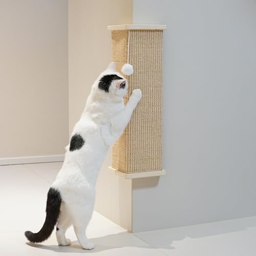 PETKARAY Sisal Eck-Katzenkratzer, 55,9 cm großer Katzenwandkratzer, Kratzbaum für Indoor-Katzen, Wandmontiertes Sisal-Kratzpad mit Spielzeugball von PETKARAY