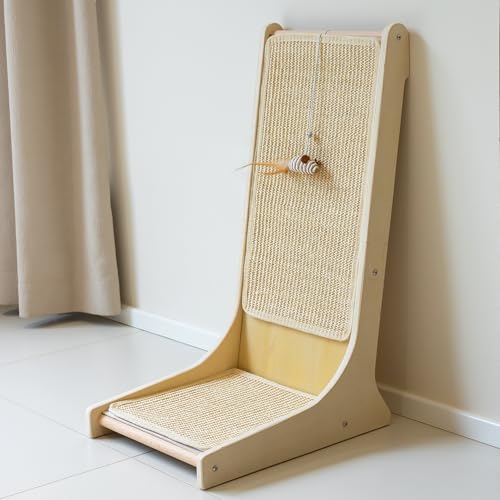PETKARAY Sisal Kratzbrett Katze, 66 cm L-förmige Kratzbrett, 105° vertikale Kratzfläche, Kratzmöbel mit Katzenspielzeug, Katzenkratzbrett für Wand und Ecke von PETKARAY
