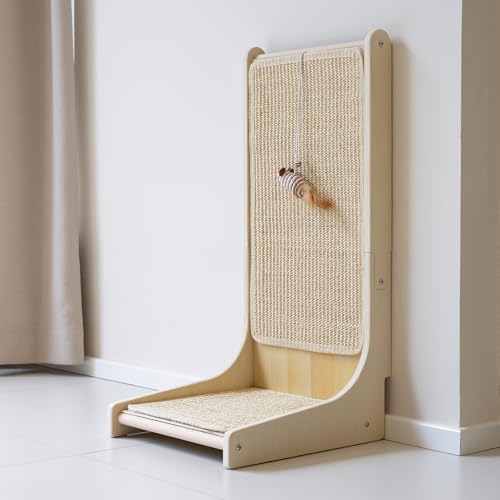 PETKARAY Sisal Kratzbrett Katze, 66 cm L-förmige Kratzbrett, 90° vertikale Kratzfläche, Kratzmöbel mit Katzenspielzeug, Katzenkratzbrett für Wand und Ecke von PETKARAY