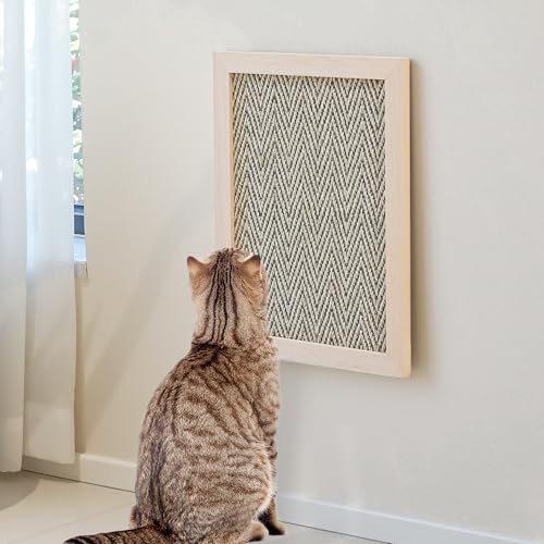 PETKARAY Wand Katzenkratzer, Vertikale Sisal Katzenkratzpad, Wandmontiertes Katzenkratzbrett mit Holzrahmen, Dekorativer Indoor Katzenkratzer von PETKARAY