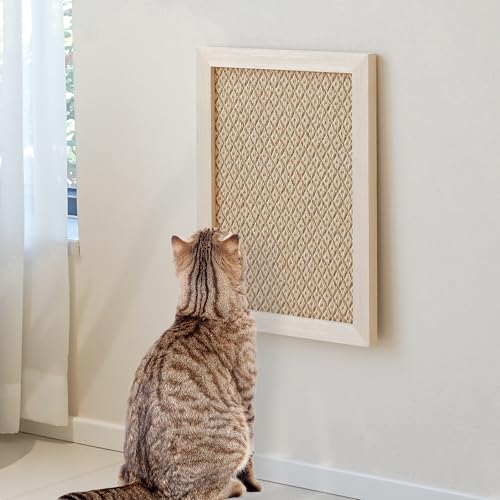 PETKARAY Wand Katzenkratzer, Vertikale Sisal Katzenkratzpad, Wandmontiertes Katzenkratzbrett mit Holzrahmen, Dekorativer Indoor Katzenkratzer von PETKARAY