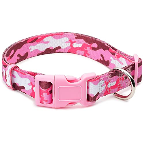 Hundehalsband in Camouflage-Optik für Jungen und Mädchen, niedliche Halsbänder für Männer und Frauen, Größe S, M, L (Pink Camo, Größe S) von PETKIRI