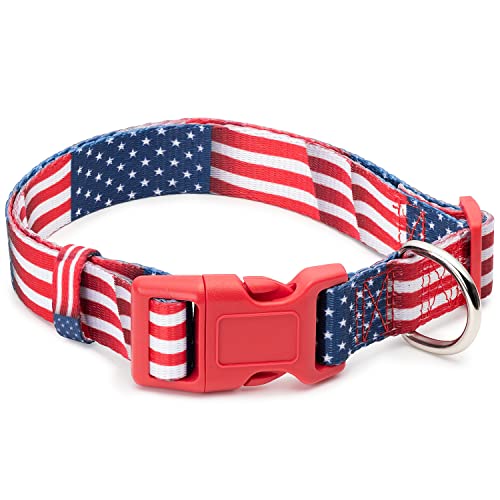 Hundehalsband mit amerikanischer Flagge für männliche Frauen, USA Patriot Halsbänder für Jungen Mädchen, Rot Weiß Blau 4. Juli (Amerikanische Flagge, Groß) von PETKIRI