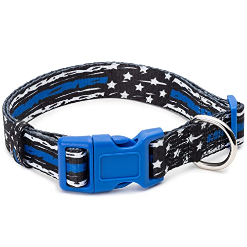 Thin Blue Line Police American Hundehalsband, Schwarz / Grau (dünne blaue Linie, Größe L) von PETKIRI