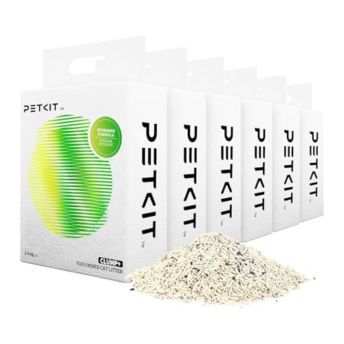 PETKIT 5 in 1 Gemischtes Katzenstreu, 14.4kg,Klumpstreu für Katzen,Spülbar, Geruchsfrei, Aktivkohle, Extrem Saugfähig und Schnell Trocknend Tofu-Katzenstreu(6 Taschen,2.4 kg/Beutel) von PETKIT