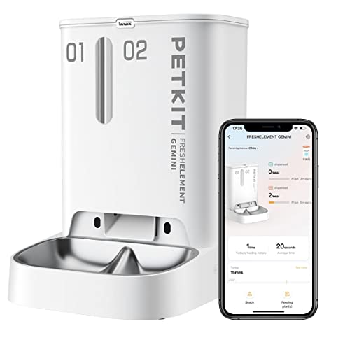 PETKIT 5L Futterautomat Katze, 2 Näpfe Automatischer Futterspender für Katze und Hund, 1-10 Mahlzeiten/Tag, 1-30 Portionen, mit Trocknungsmittelbox,Edelstahlschüssel von PETKIT