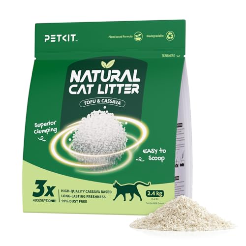 PETKIT Klumpende Katzenstreu Pflanzenbasiert, 100% Natürlich, Staubfrei, Geruchsneutralisierend, Biologisch Abbaubar, Kein Verkleben, Einfach zu Schaufeln,1x 2,4 kg Beutel von PETKIT