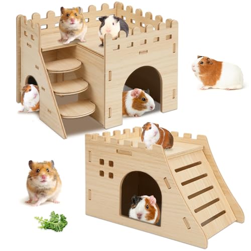 PETKNOWS Hamsterhäuser und Verstecke, einfach zu montierendes Hamsterschloss aus Holz, Kleintierhaus, Bett mit Treppe, 2 Stück PETKNOWS Hamsterhäuser und Verstecke, einfach zu montierendes Hamsterschloss aus Holz, Kleintierhaus, Bett mit Treppe, 2 Stück von PETKNOWS
