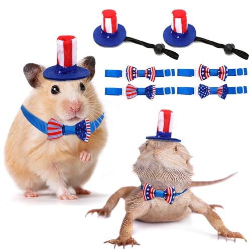 PETKNOWS Unabhängigkeitstag für Haustiere, 4. Juli, Hut und Krawatte mit amerikanischer Flagge, für Hamster, Eidechsen, Papageien und andere ähnliche kleine Haustier-Kostüme, 4-teilig PETKNOWS Unabhängigkeitstag für Haustiere, 4. Juli, Hut und Krawatte mit amerikanischer Flagge, für Hamster, Eidechsen, Papageien und andere ähnliche kleine Haustier-Kostüme, 4-teilig von PETKNOWS