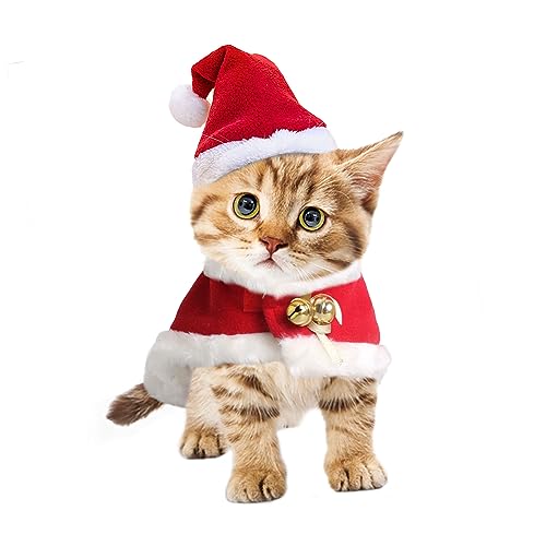 Haustier Weihnachtskostüm, Haustier Weihnachtsmann Mütze Katze Weihnachtsmann Hut mit Umhang Haustier Weihnachtskostüm für Welpen Katze Weihnachten Party, Rot von PETLESO