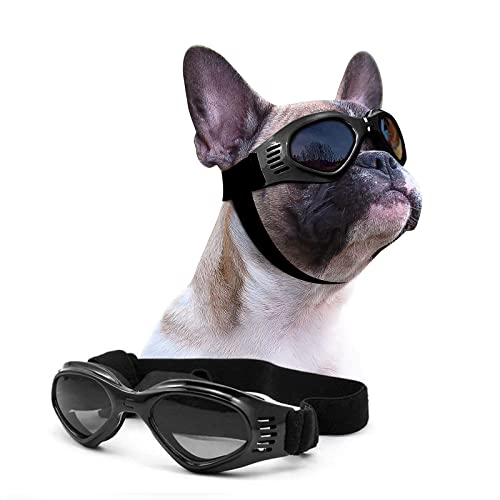 Namsan Hundebrille Verstellbarer Riemen Schutzbrille für Hunde Wasserdicht Winddicht Hunde Sonnenbrille -Schwarz von PETLESO