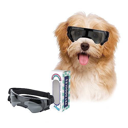 PETLESO Hunde Sonnenbrille Windschutzbrille für Kleine Hunde UV Schutz Augenschutz Brille für Motorrad/Hundefahrradkorb/Cabrio, Schwarz, S von PETLESO