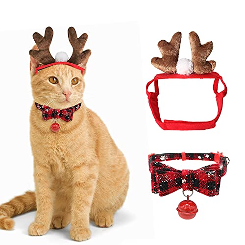 PETLESO Haustier Kostüm Weihnachten Haustierhalsband mit Glocke Süßes Geweih Geeignet für Katzen/Welpen/Kaninchen/Puppen von PETLESO