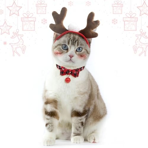 PETLESO Haustier Kostüm Weihnachten Haustierhalsband mit Glocke Süßes Geweih Geeignet für Katzen/Welpen/Kaninchen/Puppen von PETLESO