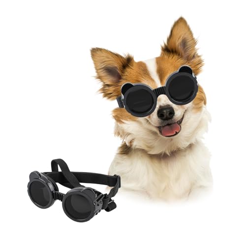PETLESO Haustierbrille, verstellbar, UV-Schutz, winddicht, für kleine Hunde, Schwarz von PETLESO