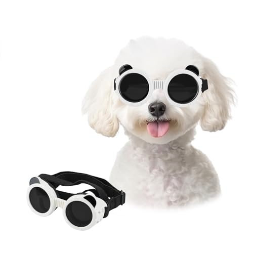 PETLESO Haustierbrille, verstellbar, UV-Schutz, winddicht, für kleine Hunde, Weiß von PETLESO