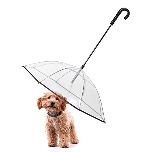 PETLESO Hunde-Regenschirm für kleine Hunde, transparenter Hundeschirm, regenfest, Haustier-Regenschirm mit Leine von PETLESO