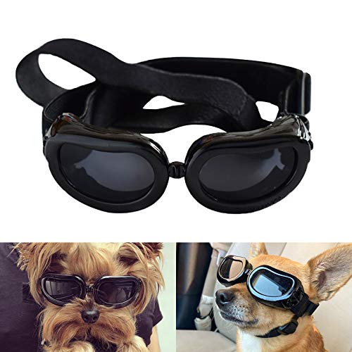 PETLESO Hunde Sonnenbrille Hundebrille Wasserdichter Anti-UV Sonnenbrillen für Kleine Hunde/Katzen - Schwarz von PETLESO