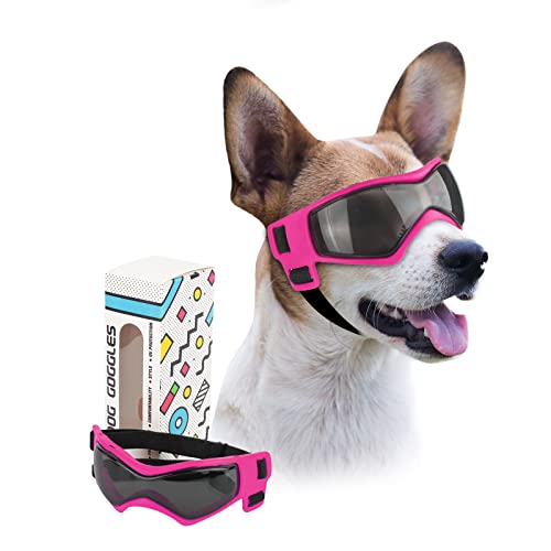 PETLESO Hundebrille Hundeschutzbrille Hunde Sonnenbrille Anti-UV Schutz Augenschutz für Kleine/Mittelgroße Hunde-Rosa von PETLESO