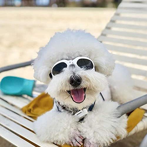 PETLESO Hundebrille Stilvolle Haustier Sonnenbrille Anti-Beschlag Wasserdicht Winddicht Augenschutz Anti-UV Schutzbrille für Kleine/Mittelgroße Hunde, Weiß von PETLESO