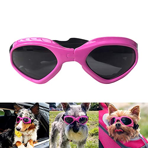 PETLESO Hundebrille Stilvolle Haustier Sonnenbrille Anti-Beschlag Wasserdicht Winddicht Augenschutz Anti-UV Schutzbrille für Kleine/Mittelgroße Hunde, Rosa von PETLESO