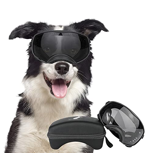PETLESO Hundebrille Winddichte Hunde Sonnenbrille Hund Schutzbrille mit Verstellbare Band Geeignet für Mittelgroße bis Große Hunde- Schwarz von PETLESO