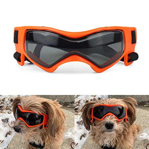 PETLESO Hundebrille für kleine Rassen, UV-Schutz, winddicht, Augenschutz, Haustier-Sonnenbrille mit verstellbaren Riemen, zum Autofahren/Outdoor-Aktivitäten, Orange von PETLESO