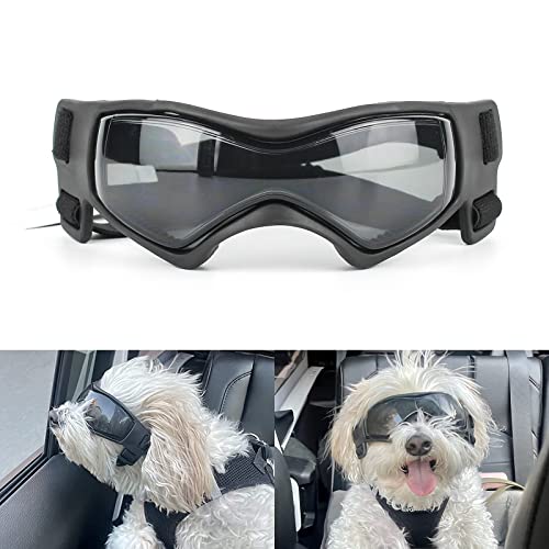 PETLESO Hundebrille für kleine Rassen, Anti-UV-Schutz, winddicht, Augenschutz, Haustier-Sonnenbrille mit verstellbaren Riemen für Fahren/Outdoor-Aktivitäten, Schwarz von PETLESO