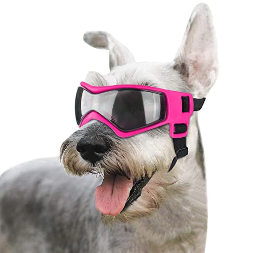 PETLESO Hundebrille für mittelgroße Rassen, UV-Schutz, winddicht, Augenschutz, Haustier-Sonnenbrille mit verstellbaren Riemen, zum Autofahren/Outdoor-Aktivitäten, Rosa von PETLESO