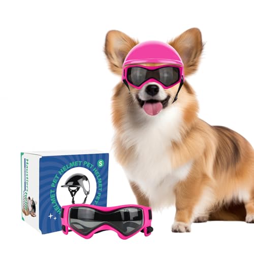 PETLESO Hundebrille mit Helm, Hundehelm und -Brille 2 Stück Set für kleine und mittlere Hunde - Rosa von PETLESO