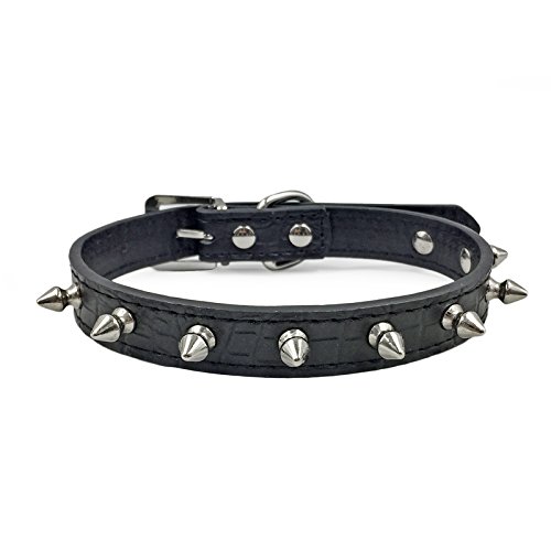 PETLESO Hundehalsband aus Leder, verstellbar, mit Nieten, für kleine, mittelgroße Hunde und Katzen, Größe L (UK), Schwarz von PETLESO