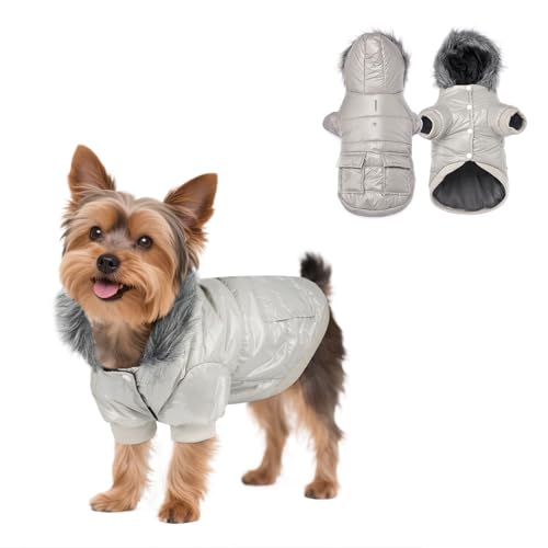 PETLESO Hundemantel für Kleine Hunde, Winterjacken & Wintermäntel für Kleine Hunde, Outdoor Warm Haustier Wintermantel, Grau, L von PETLESO