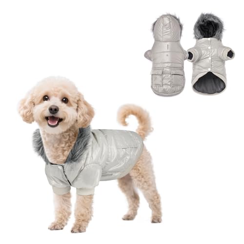 PETLESO Hundemantel für Kleine Hunde, Winterjacken & Wintermäntel für Kleine Hunde, Outdoor Warm Haustier Wintermantel, Grau, M von PETLESO