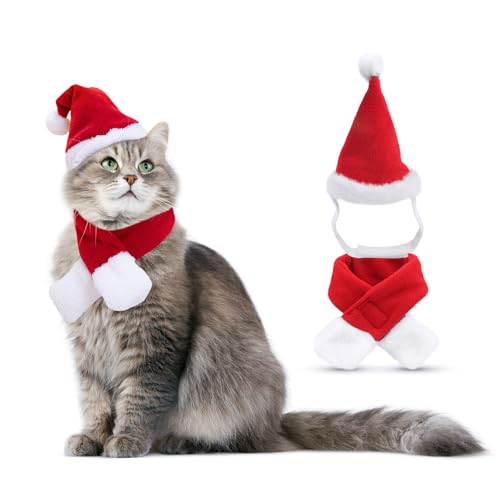 PETLESO Katzen Weihnachtskostüm Weihnachtsmannmütze und Schal für Katzen Welpen Weihnachtsoutfit Weihnachten für Katzen/Kleiner Hund PETLESO Katzen Weihnachtskostüm Weihnachtsmannmütze und Schal für Katzen Welpen Weihnachtsoutfit Weihnachten für Katzen/Kleiner Hund von PETLESO