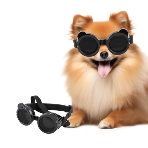 PETLESO Panda Form Haustier Schutzbrille Verstellbare Hundesonnenbrille UV-Schutz Winddicht staubdicht für kleine Hunde-schwarz von PETLESO