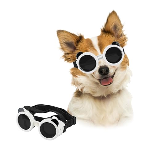 PETLESO Panda Form Haustier Schutzbrille Verstellbare Hundesonnenbrille UV-Schutz Winddicht staubdicht für kleine Hunde-weiß von PETLESO