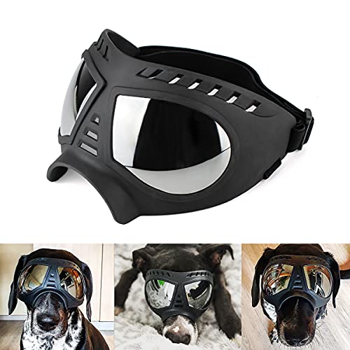 PETLESO Hunde Sonnenbrille Augenschutz Hundebrille Schutzbrille Fuer Große Hunde für Outdoor-Aktivitäten (Schwarz) von PETLESO
