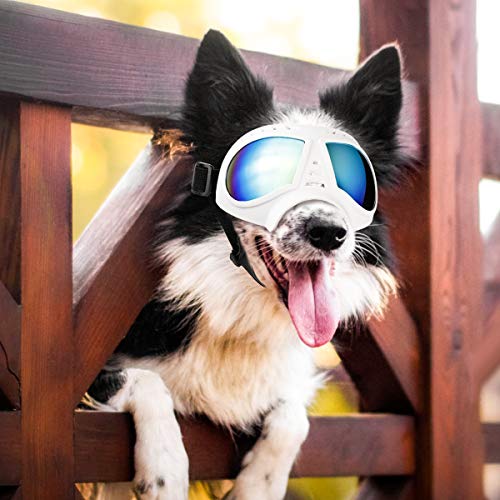 PETLESO Sonnenbrillen für Hunde UV Hundebrille Wasserdichter Augenschutz für Groß/Mittel Hund - Weiß von PETLESO