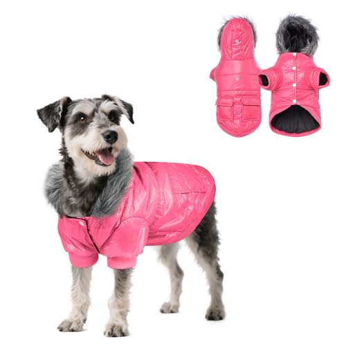 PETLESO Wintermantel für kleine Hunde, warme Jacke für kaltes Wetter, winddicht, wasserdicht, mit Loch für die Leine für kleine Welpen, Rosa, Größe XL von PETLESO