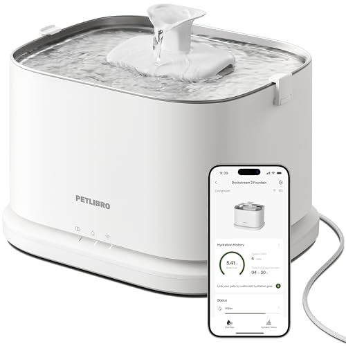 PETLIBRO Verbesserter Katzenbrunnen, Dockstream 2 Smart App-Überwachungs Trinkbrunnen für Katze, 3L Katzentrinkbrunnen Edelstahlschale zum Trinken im Innenbereich, 5G WiFi Wasserbrunnen für Hund, Weiß PETLIBRO Verbesserter Katzenbrunnen, Dockstream 2 Smart App-Überwachungs Trinkbrunnen für Katze, 3L Katzentrinkbrunnen Edelstahlschale zum Trinken im Innenbereich, 5G WiFi Wasserbrunnen für Hund, Weiß von PETLIBRO