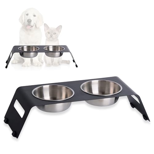 PETLINUS Futterstation Katzen Erhöht, Ergonomischer Katzennapf, Katze Fressnapf Edelstahl und Metall, Futternapf für Katzen und kleine Hunde, fressnapf Katze erhöht - Schwarz von PETLINUS
