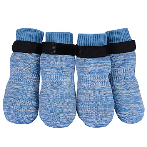 PETLOFT Anti-Rutsch Hundesocken, 4 Stück Indoor rutschfest Hundesocken mit Einstellbar Abnehmbar Befestigungsband für Kleine Mittelgroße Hunde Katzen Welpen Altere Haustiere (2XL Hellblau Pfote) von PETLOFT