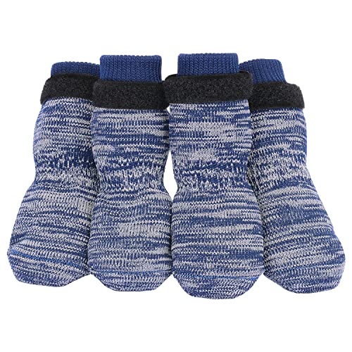PETLOFT Anti-Rutsch Hundesocken, 4 Stück Indoor rutschfest Hundesocken mit Einstellbar Abnehmbar Befestigungsband für kleine mittelgroße Hunde Katzen Welpen Altere Haustiere (4XL, Dunkelblaue Pfote) von PETLOFT