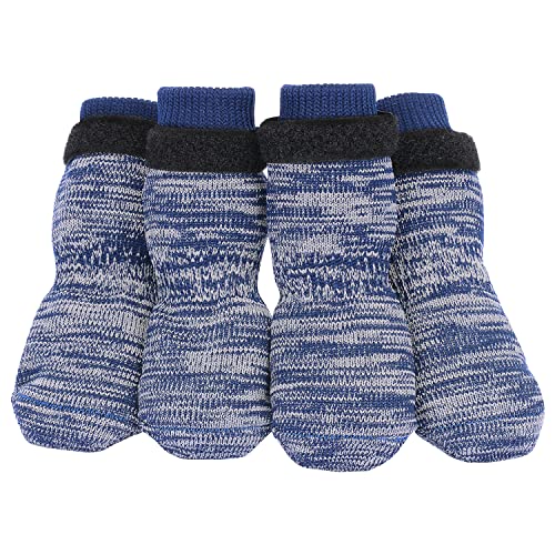 PETLOFT Anti-Rutsch Hundesocken, 4 Stück Indoor Rutschfest Hundesocken mit Einstellbar Abnehmbar Befestigungsband für kleine mittelgroße Hunde Katzen Welpen Altere Haustiere (4XL, Dunkelblaue Pfote) von PETLOFT