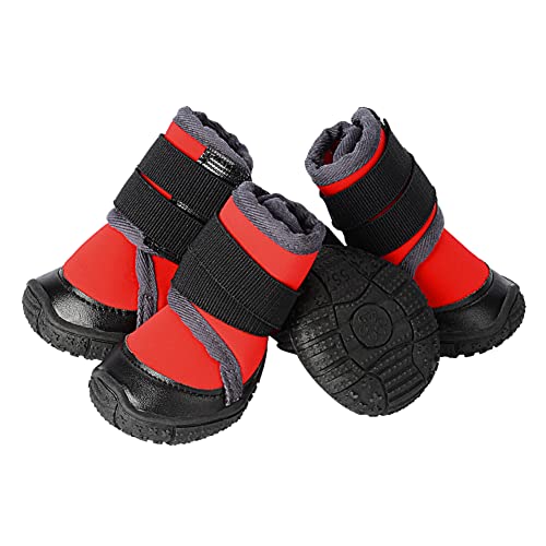 PETLOFT Hundeschuhe, 4pcs Anti Rutsch Pfotenschutz Hund Schuhe mit Einstellbar Verschlussriemen Dog Boots für Kleine Mittlere Große Hunde, Pfotenschutz für Hunde, Einfach Anzuziehen (M, Rot) von PETLOFT