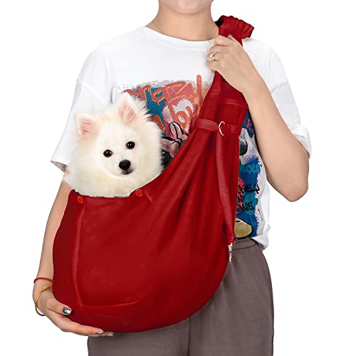 PETLOFT Tragetuch Hund, Reversibel Kleine Hundetrage, Einstellbar Pet Tragetuch, Freisprecheinrichtung Cross-Body Carrier mit Halsband für Hund/Katze/Hase, Fuchsia Pink von PETLOFT