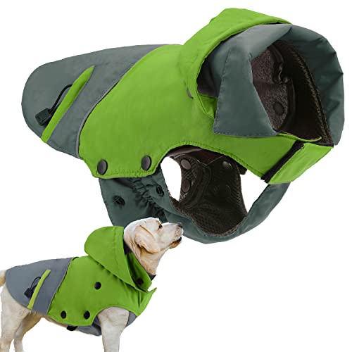 PETTLOFT Hundewinterjacke, Reflektierende Wasserdichte Hundewinterjacke Winddicht Warme Fleecejacke für Draußen Hundewinterjacke mit Herausnehmbarem Fleecefutter (L, Grün) von PETLOFT