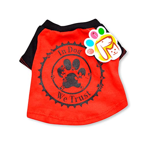 PETMONT Lässiges T-Shirt für Haustiere Desing: in Dog we Trust Rot und Schwarz, ideal für kleine und mittelgroße Hunde, Größe L von PETMONT