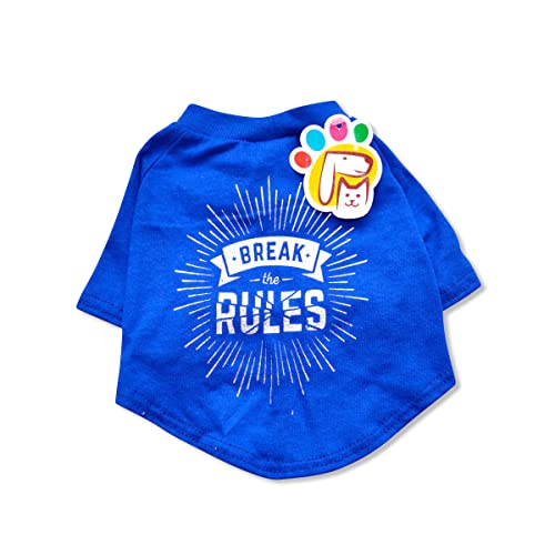 PETMONT Lässiges T-Shirt für Haustiere: Break The Rules Blau Großartig für kleine und mittelgroße Hunde Größe XS von PETMONT